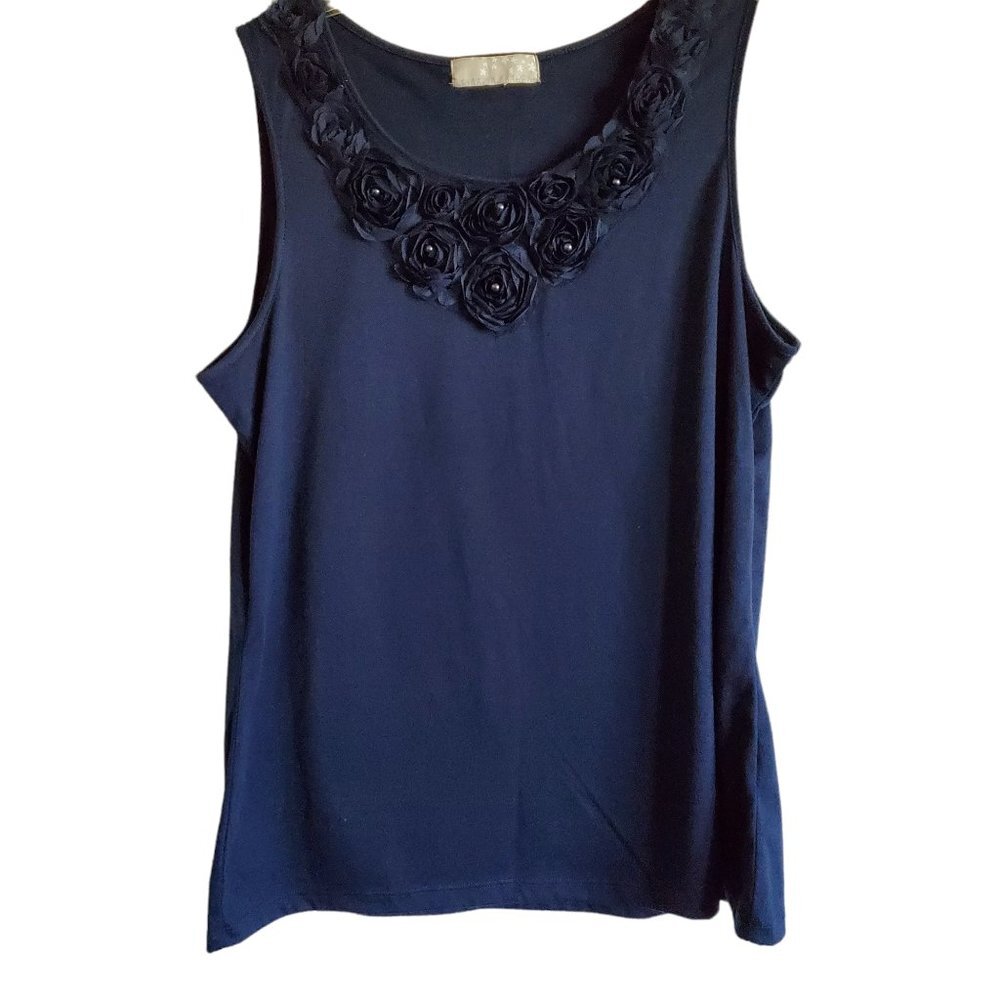 Carolyn Taylor Navy‎ Sleeveless Blouse w/Rosettes